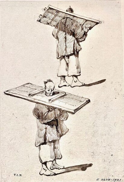 George Chinnery, Two studies of a Chinese man with a cangue around his neck