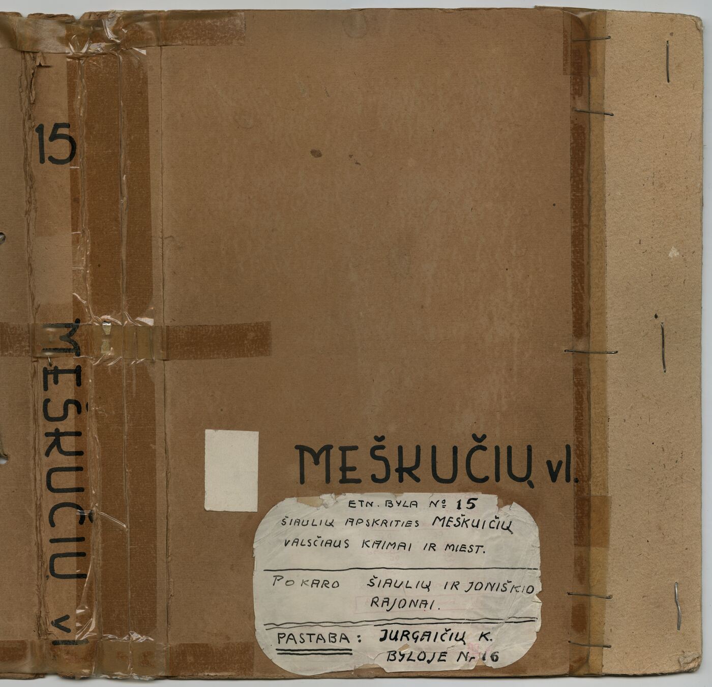 Vladas Zdzichauskas, Archyvinė byla Nr. 15. Šiaulių apskr., Meškuičių vlsč. kaimų etnografinė medžiaga
