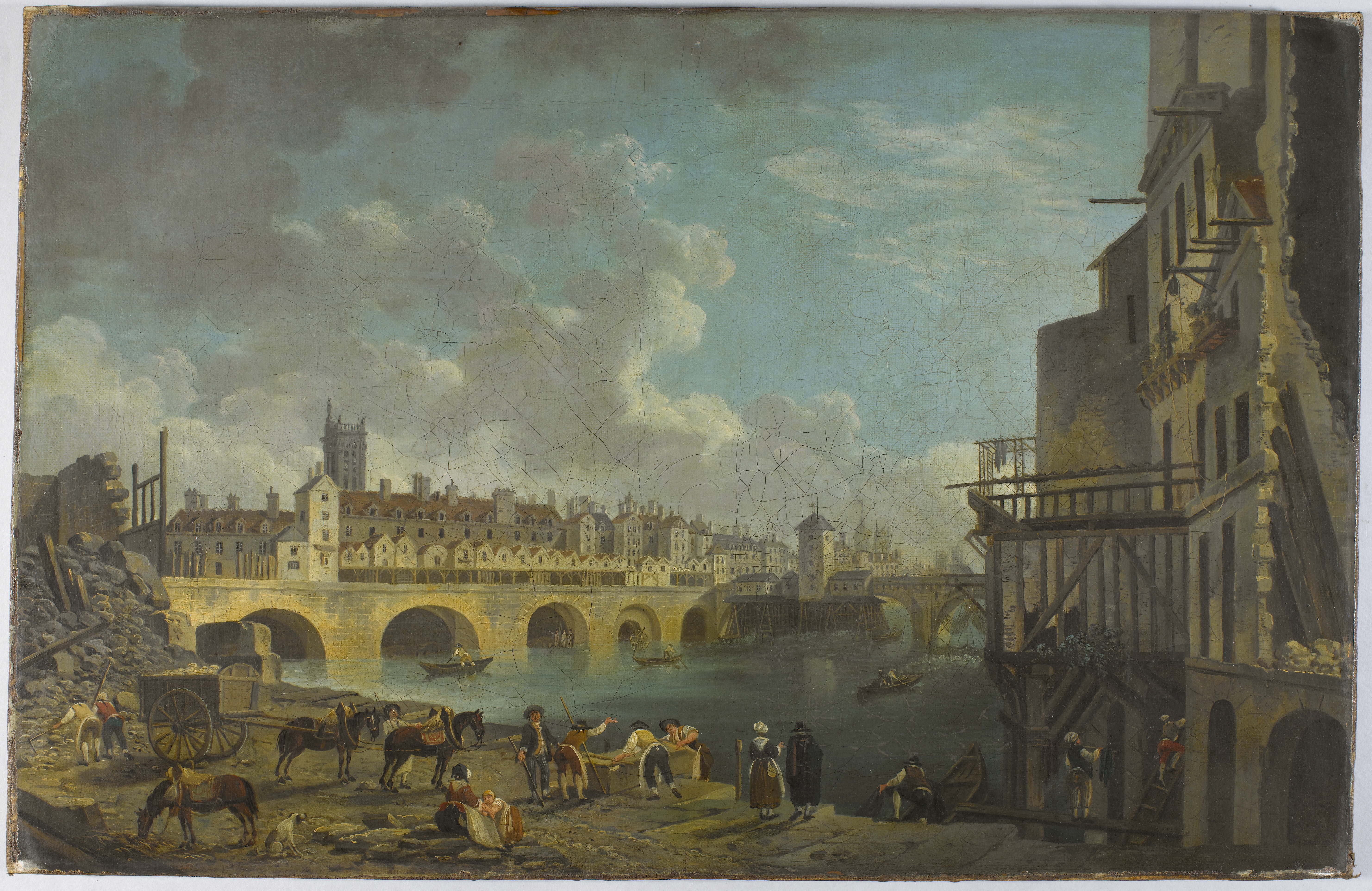Pierre-Antoine Demachy, Vue du quai de Gesvres au moment de la démolition des maisons du pont au Change
