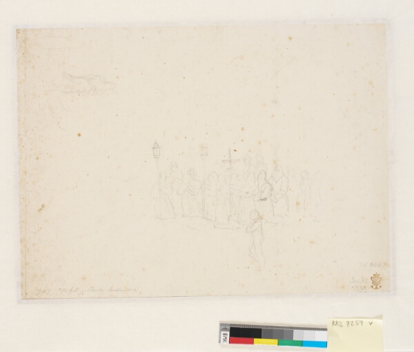 C.W. Eckersberg, To skitser, en procession af knælende kapucinermunke og en lignende figur, der går op eller ned ad en trappe