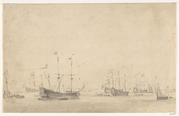 Willem van de Velde II, A Dutch Fleet Lying at Anchor