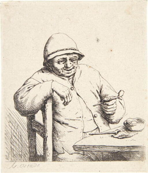 Adriaen van Ostade, Bonde, siddende ved et bord med en pibe i hånden