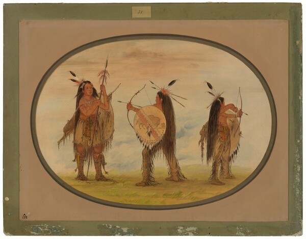 George Catlin, Three Mandan Warriors Armed for War