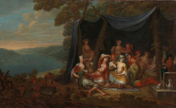 Jean Baptiste Vanmour, Feestende Turkse hovelingen voor een tent
