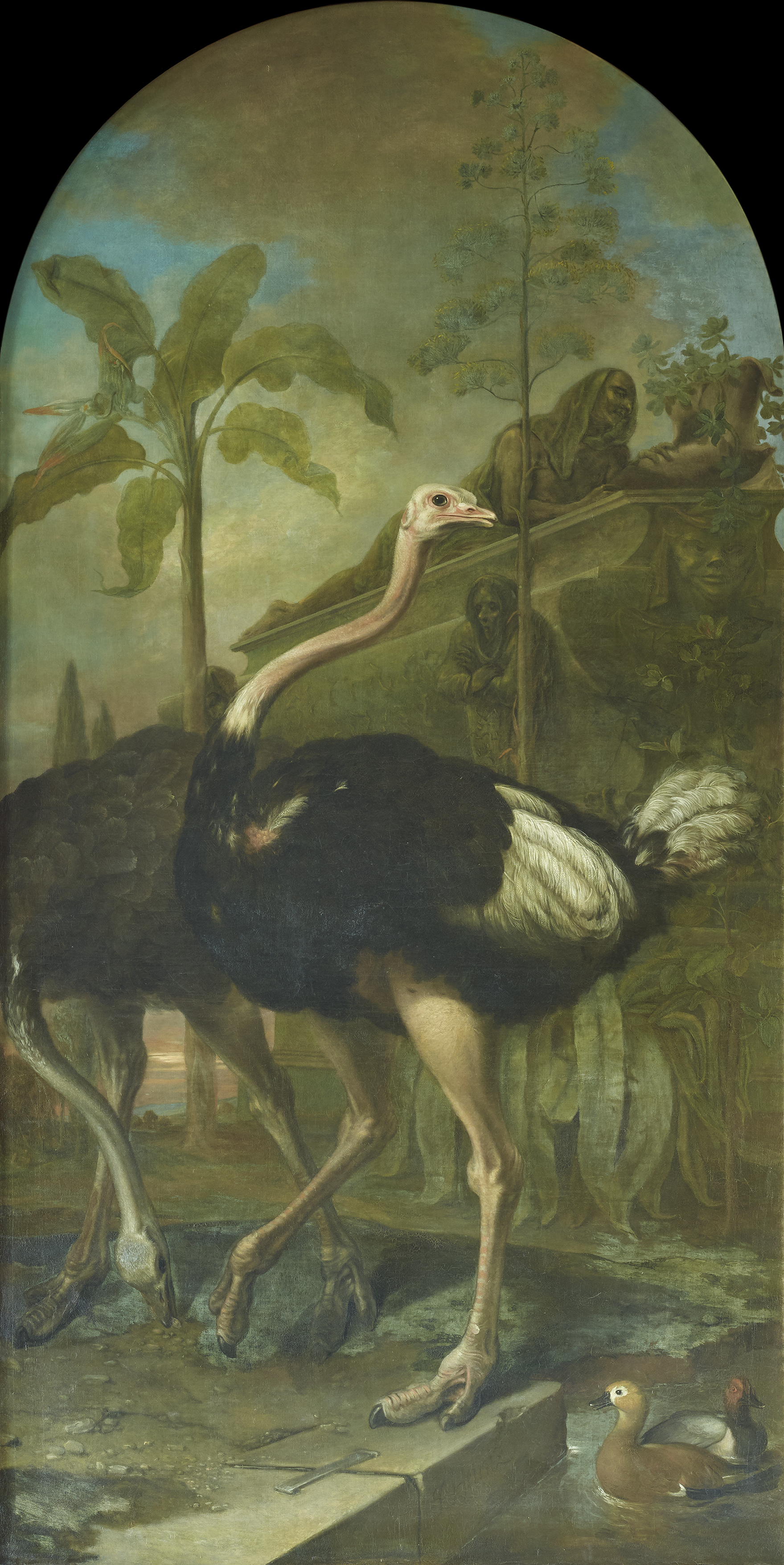 Ignaz Heinitz von Heinzenthal, A Pair of Ostriches, a Sarcophagus in the Background