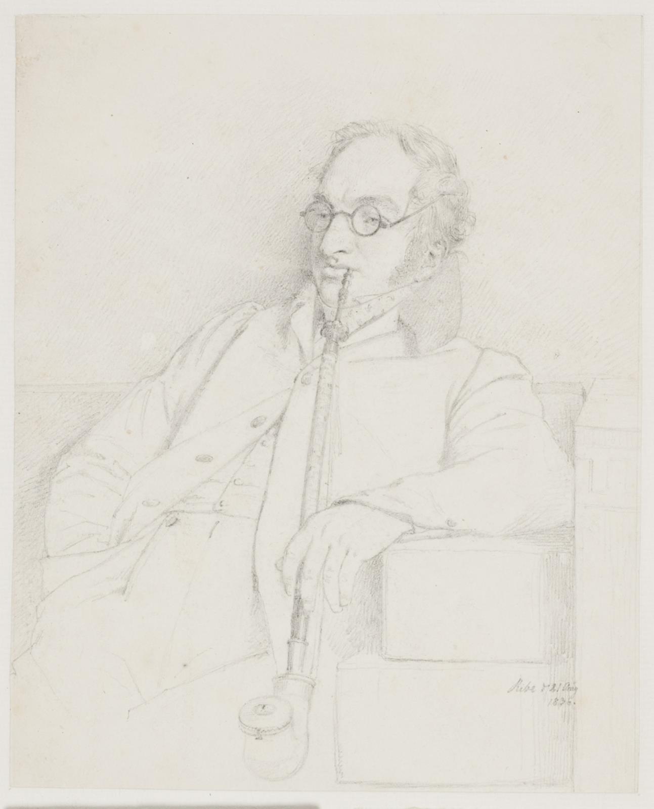 Jørgen Roed, Herre med pibe i munden, siddende i et sofahjørne (adjunkt Peter Christian Adler?)