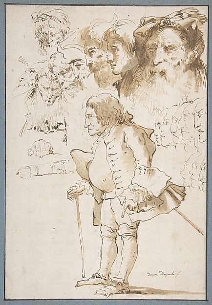 Giovanni Domenico Tiepolo, Caricature of a Gentleman and Other Studies