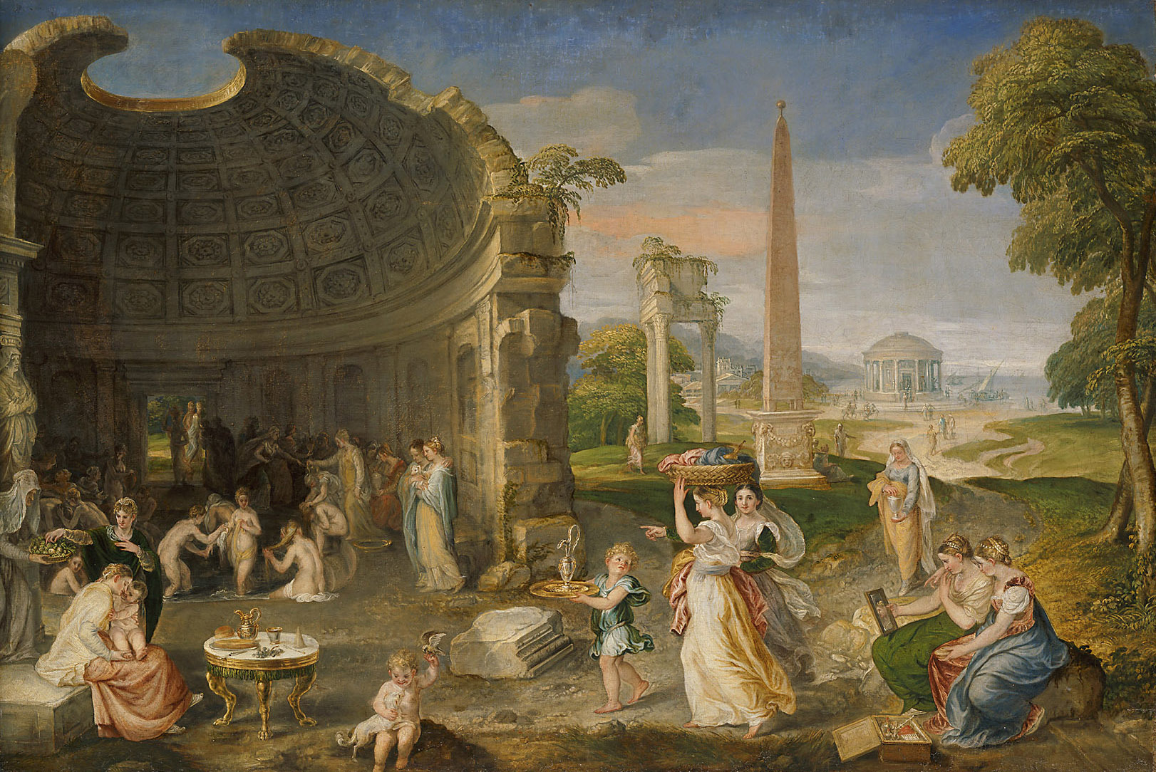 Lambert Sustris, Landscape with classical ruins and women bathing