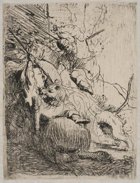 Rembrandt van Rijn, The small Lion Hunt (with one Lion)