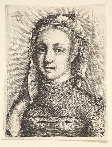 Wenceslaus Hollar, Head and shoulders of a woman with a veil and diaphanous neckware