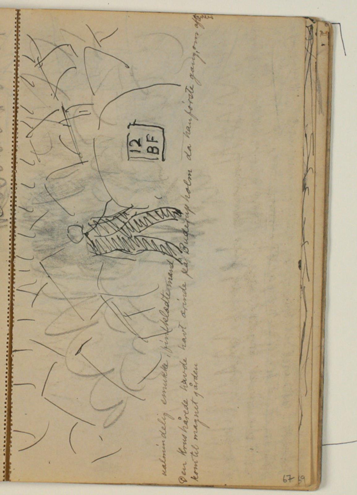 Niels Larsen Stevns, Kompositionsudkast til Blichers novelle "Bettefanden", p. 129 - Krushoved opdager Bettefandens besked. Notat