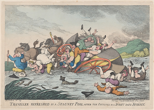 Thomas Rowlandson, Traveller Refreshed in a Stagnant Pool, after the Fatigues of a Dusty Day's Journey