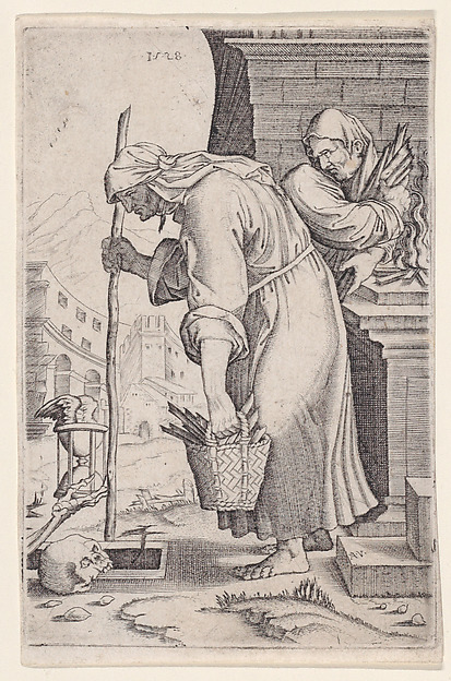 Agostino Veneziano (Agostino dei Musi), Old Woman Approaching the Grave