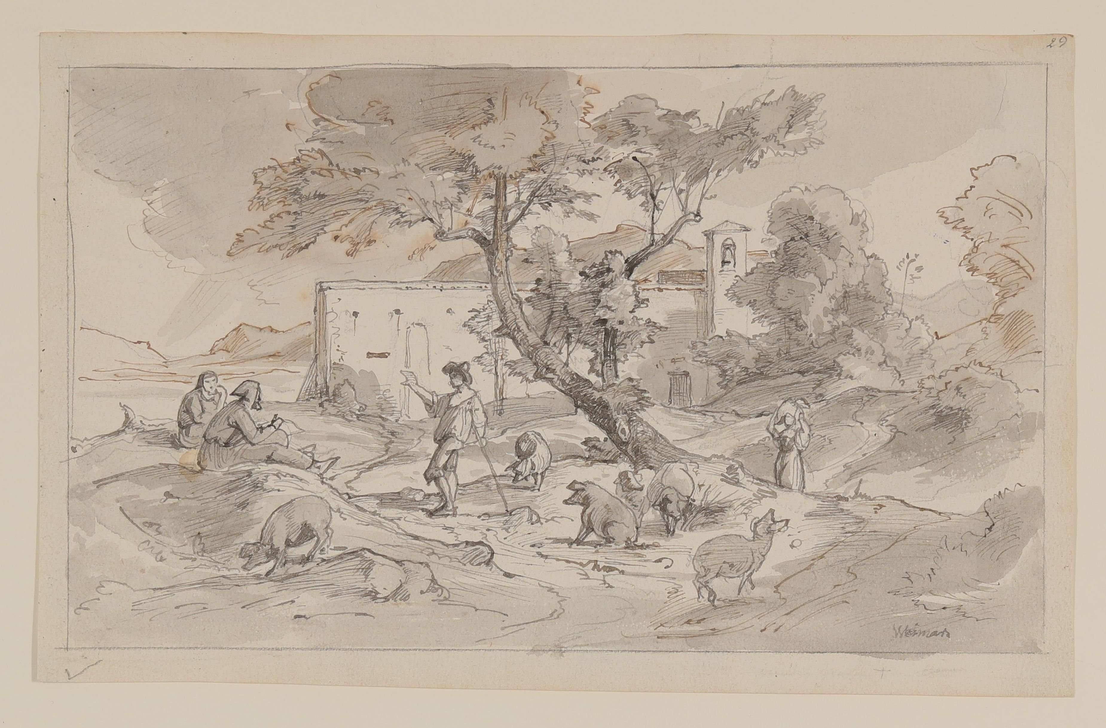 Friedrich Preller (der Ältere), Südliche Landschaft mit Kloster und Figurenstaffage