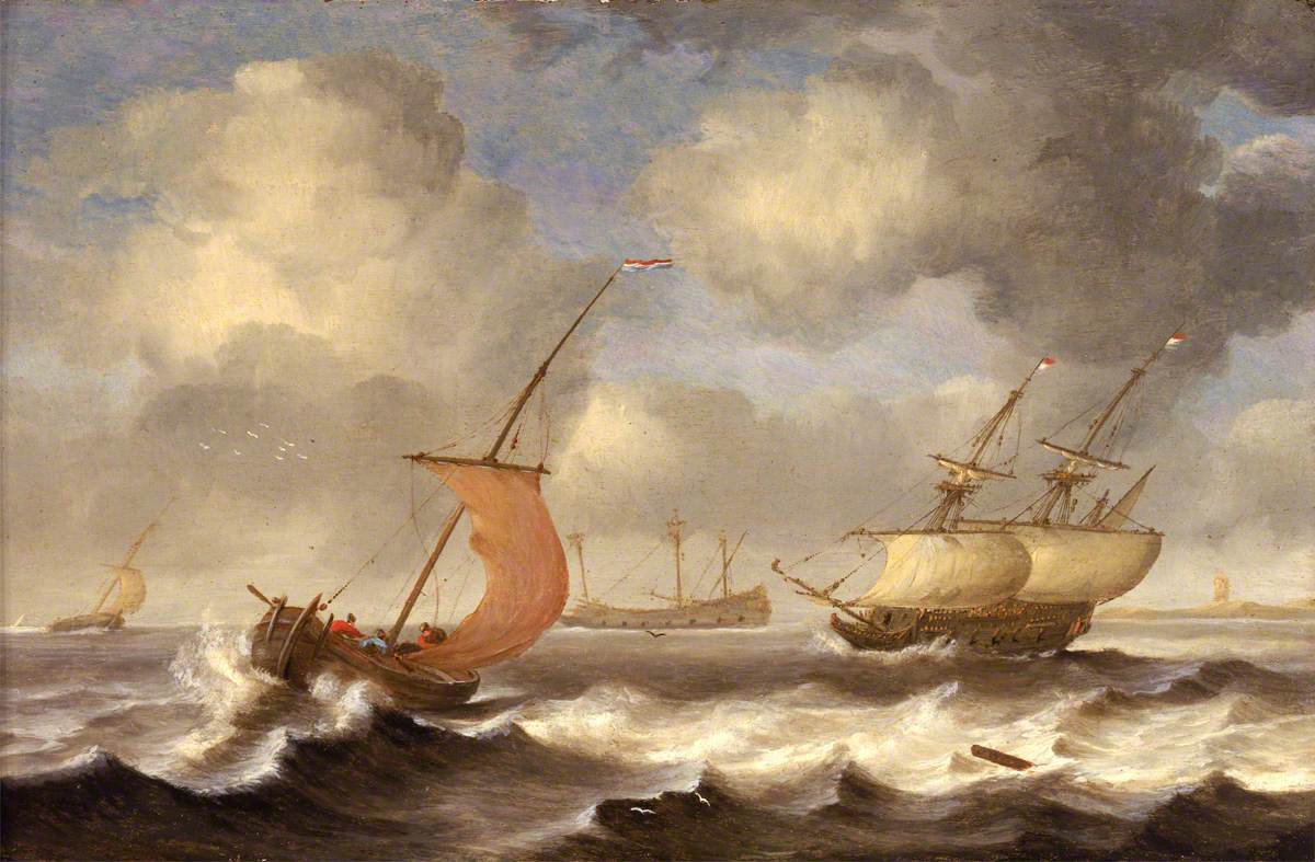 Monogrammist D.W., Dutch ships in a breeze