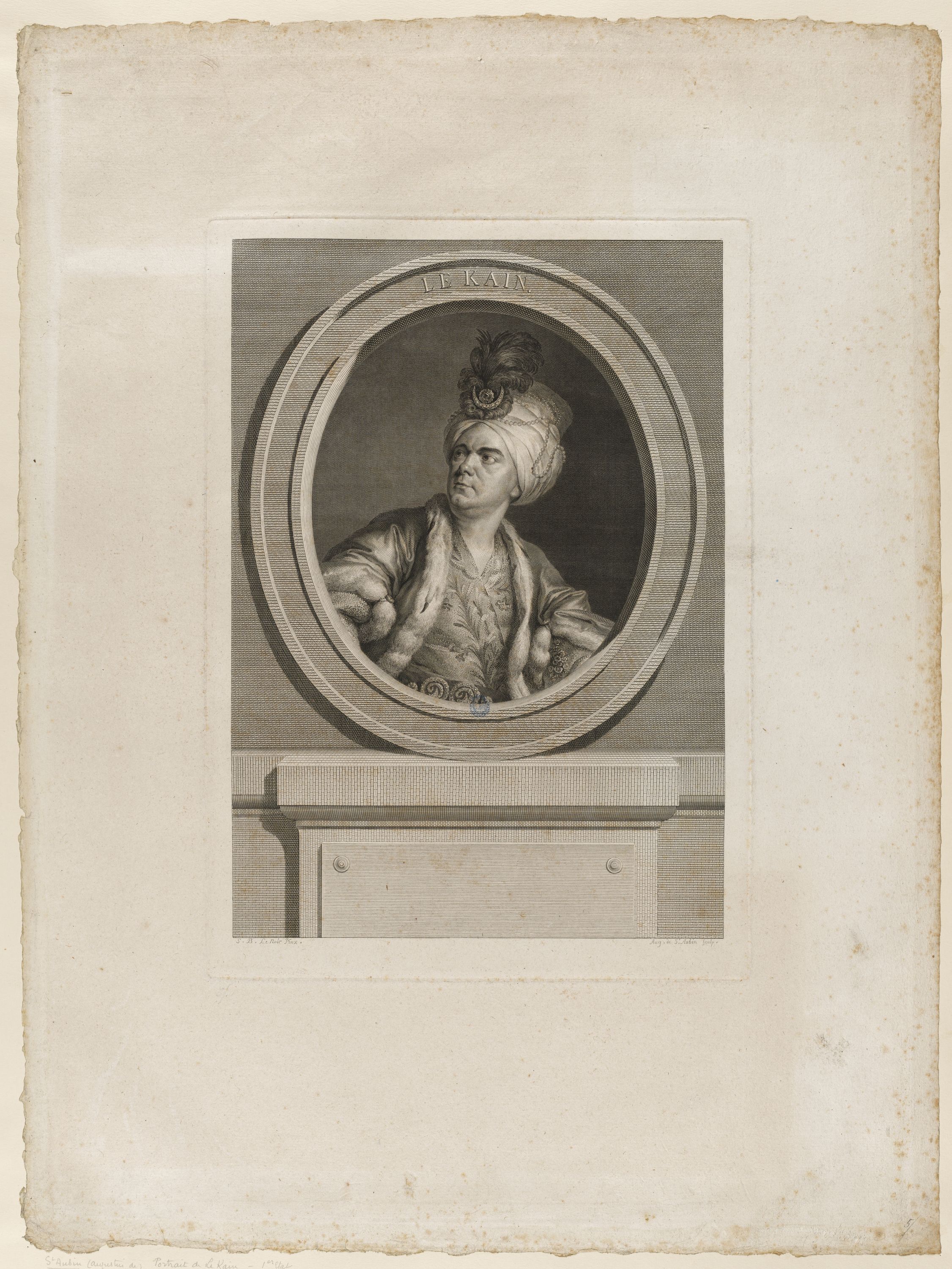 Augustin de Saint-Aubin, Portrait du comédien Le Kain, d'après Le Noir, 1er état