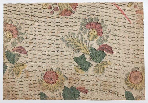 Anonymous, Sheet with floral pattern with a repeating line background