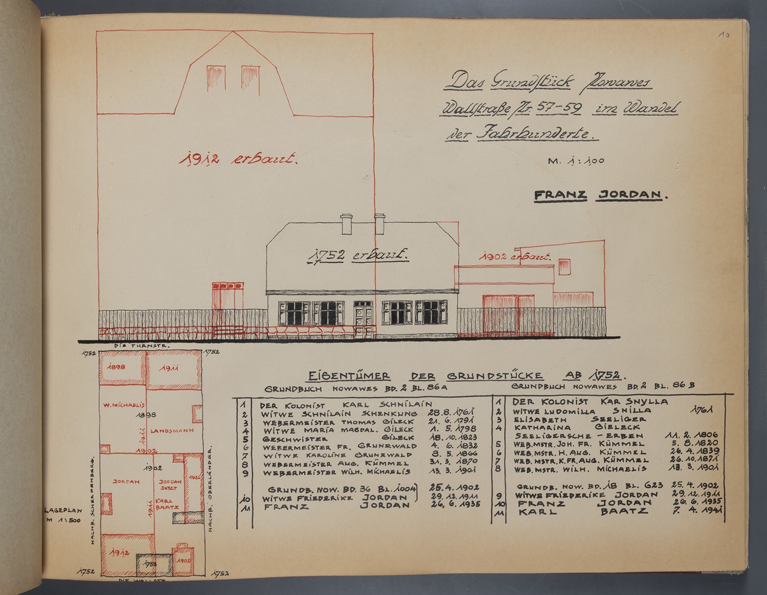 Franz Jordan (Potsdam-Babelsberg), Potsdam-Babelsberg: Wallstraße 57–59, Ansicht und Grundriss