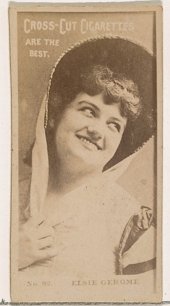 W. Duke, Sons & Co., Card Number 92, Elsie Gerome, from the Actors and Actresses series (N145-2) issued by Duke Sons & Co. to promote Cross Cut Cigarettes