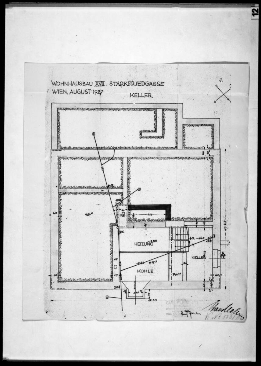 Anonym, Haus Hans und Anny Moller, Wien XVIII., Starkfriedgasse 19, Einreichplan, Kellergeschoss
