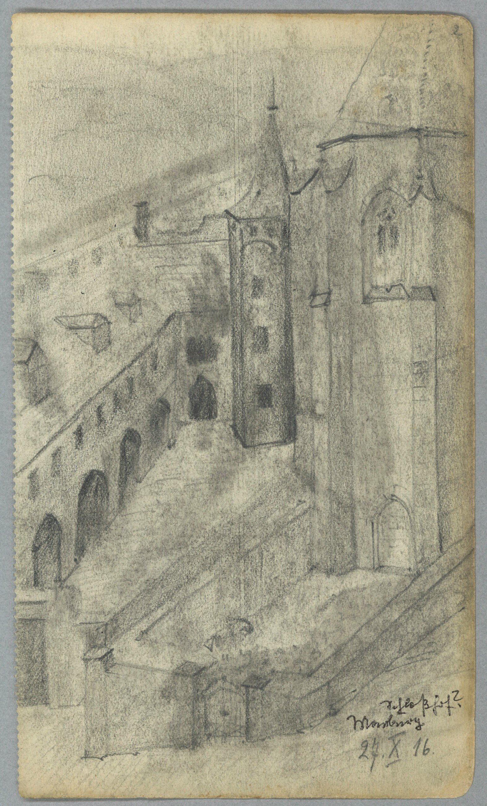 Margarete Wendel, Unidentifizierter Ort (Marburg/Lahn?): Schlosshof (?) und Kirche
