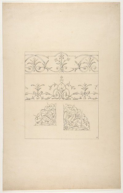 Jules-Edmond-Charles Lachaise, Four designs for decorative patters featuring foliage, flowers, and scrolls