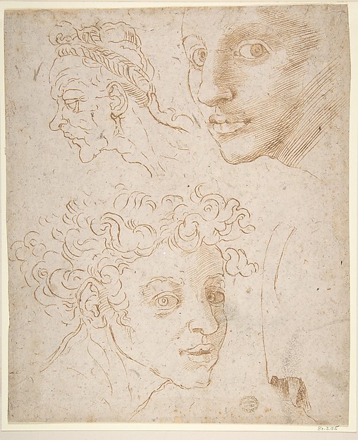 Anonymous, Italian, 16th century, Three Heads after Michelangelo's Frescoes in the Sistine Chapel