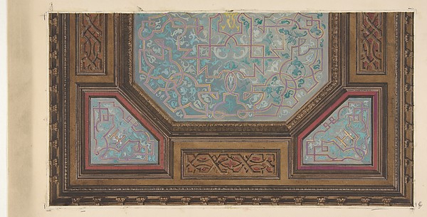 Jules-Edmond-Charles Lachaise, Design for the painted decoration of a coffered ceiling with the monogram:  H