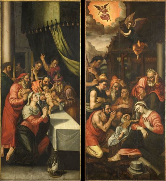 anonymous, Altarpiece Wing with the Circumcision. On the outside are John the Baptist with the Lamb of God