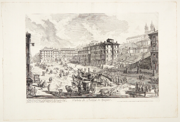 Giovanni Battista Piranesi, Udsigt over Piazza di Spagna, med Barcaccia-fontænen, Den Spanske Trappe og kirken SS. Trinità de' Monti