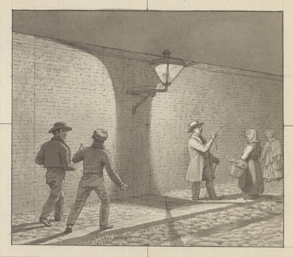C.W. Eckersberg, Linearperspectiven anvendt paa malerkunsten, Tavle VIII, fig. 1 - Natlig færden under gadelygten.