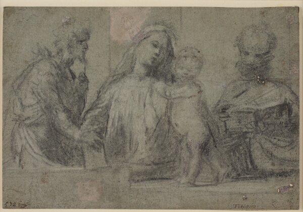 Tizian, Jomfru Maria med Jesusbarnet flankeret af Johannes Døberen og Sankt Peter, halv figur
