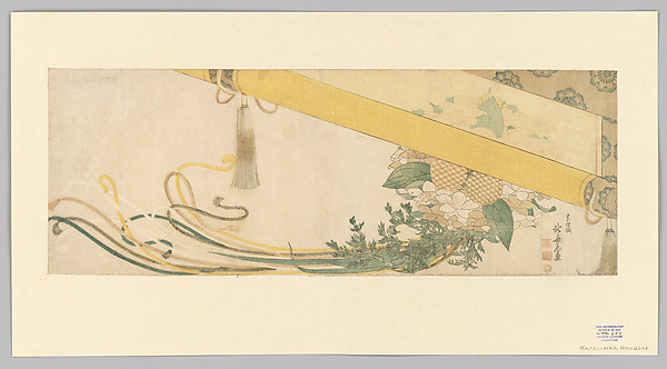 Katsushika Hokusai, Basket of Flowers with Bamboo Blind