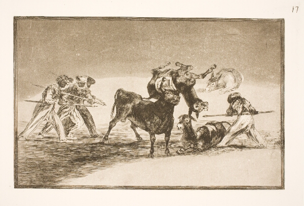 Francisco de Goya, Maurerne benytter æsler som barriere for at forsvare sig mod tyren, hvis horn er blevet forsynet med kugler