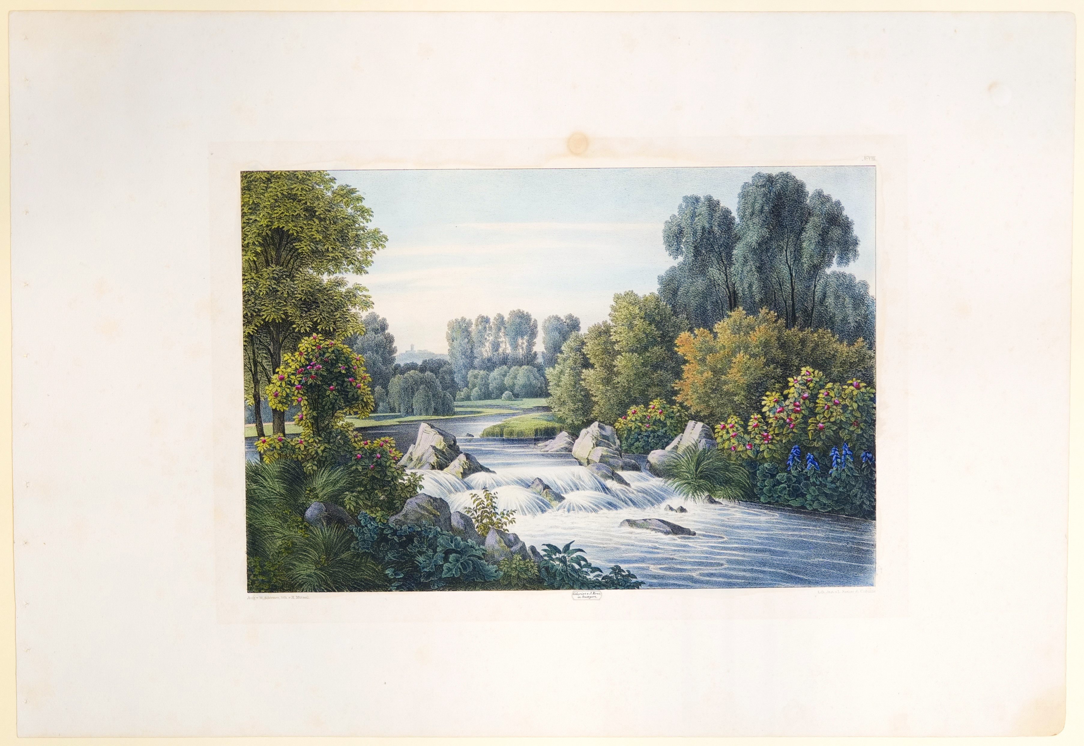 Heinrich Mützel, Gestaltung von Wehren, Tafel VIII der "Andeutungen über Landschaftsgärtnerei"