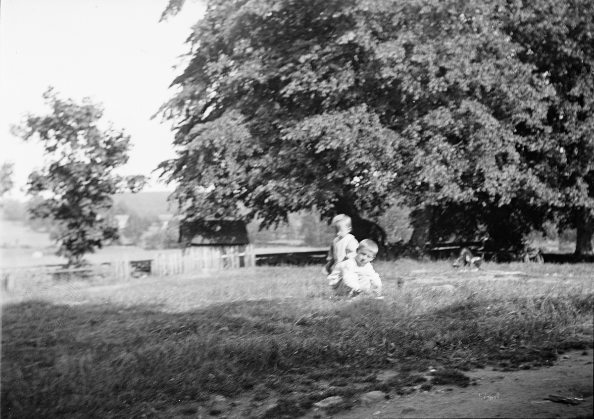 Okänd,, Young children out in garden, likely in Sweden