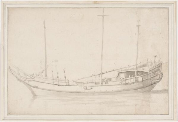 willem van de velde the younger, A three-masted Mediterranean vessel; broadside view
