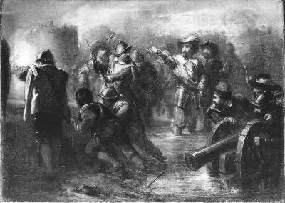 Antonie Frederik Zürcher, Anno 1644. Frederik Hendrik spreekt zijn door het water getroffen manschappen bij Sas van Gent moed in