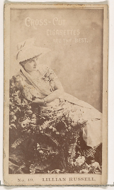 W. Duke, Sons & Co., Card Number 49, Lillian Russell, from the Actors and Actresses series (N145-2) issued by Duke Sons & Co. to promote Cross Cut Cigarettes