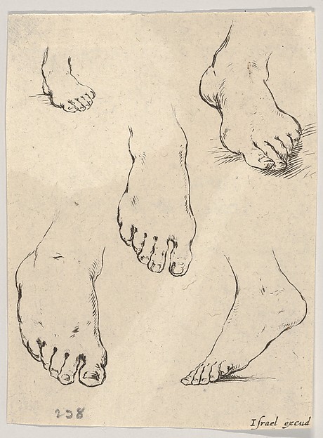 Stefano della Bella, Plate 7: Five feet, from "The Book for Learning to Draw" (Livre pour apprendre à dessiner)