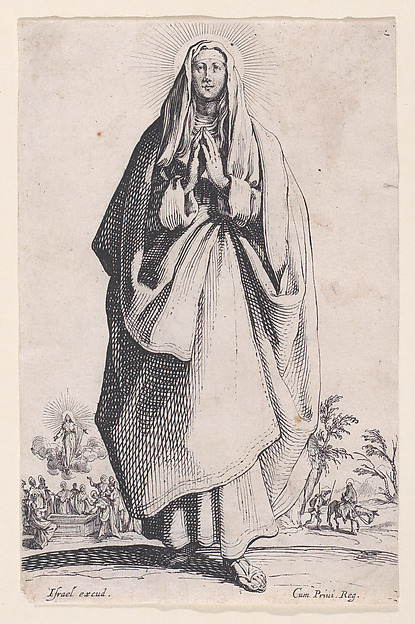 Jacques Callot, The Virgin Mary, from "Les Grands Apôtres Debout, Représentant Le Sauveur, La Bienheureuse Marie et Les Saints Apôtres" (The Large Standing Apostles, Representing The Savior, The Blessed Mary and The Apostles)