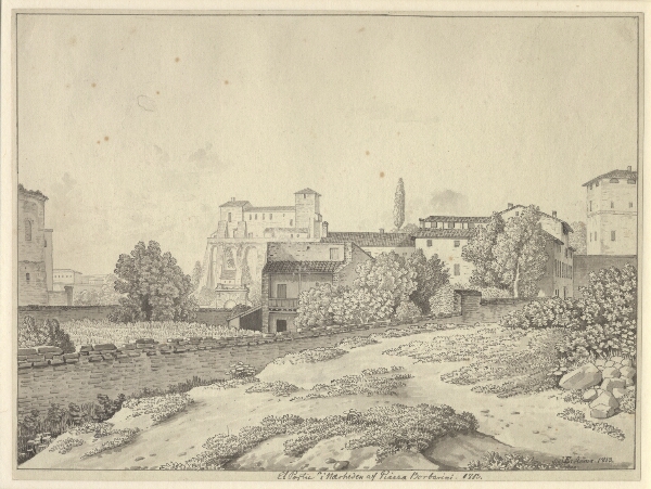 C.W. Eckersberg, Et parti i nærheden af Piazza Barberini set mod Quirinalets have, Rom