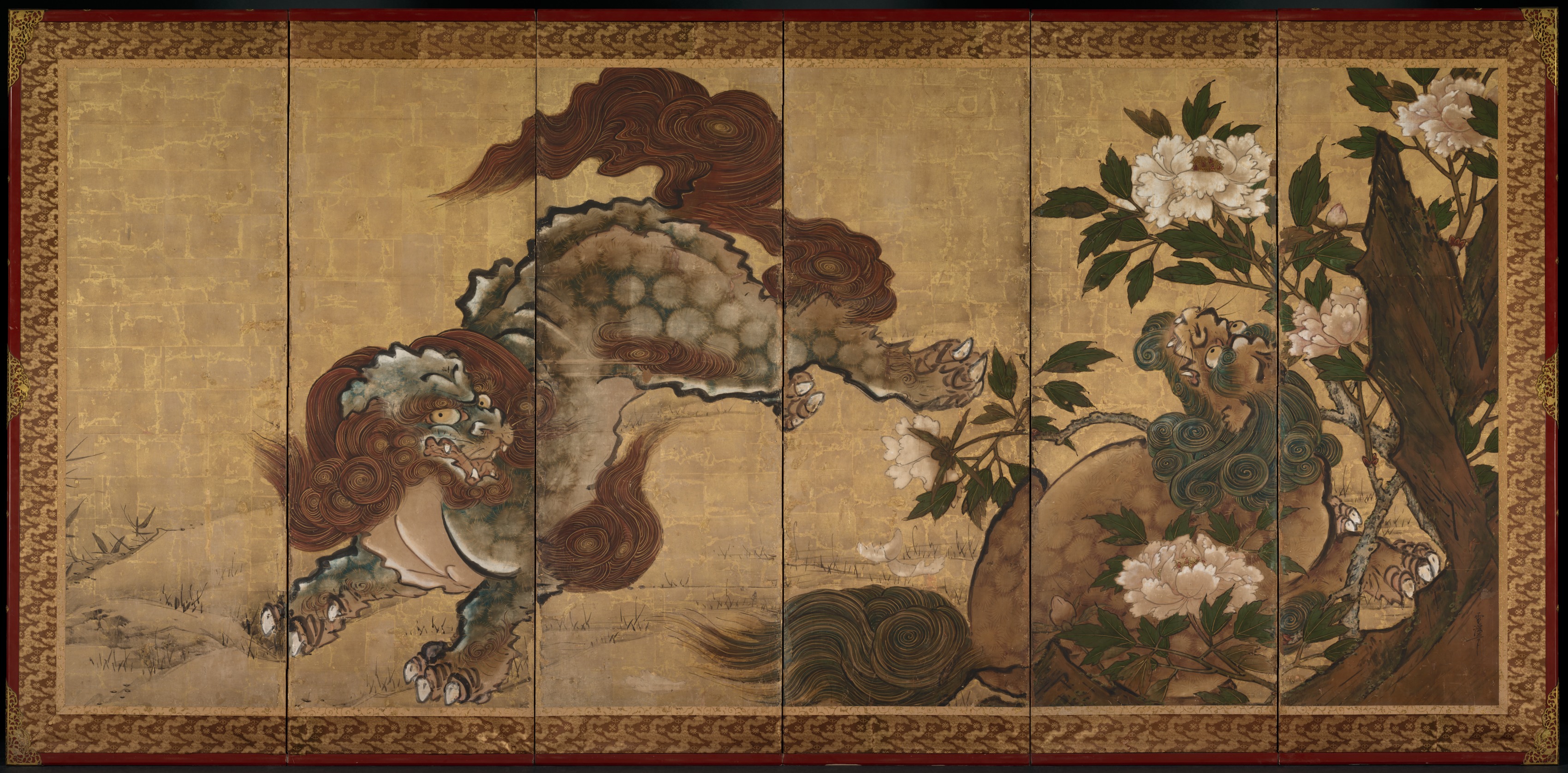 Yamaguchi Sekkei, Lions and Tigers in Peony and Bamboo