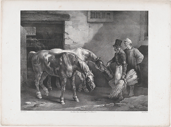 Théodore Géricault, Two Post Horses at the Door of a Stable