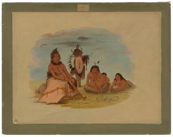 George Catlin, An Aged Minatarree Chief and His Family