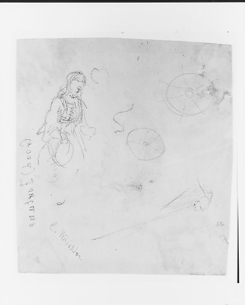 James McNeill Whistler, Female Figure; Wheels; Autograph (from Sketchbook)