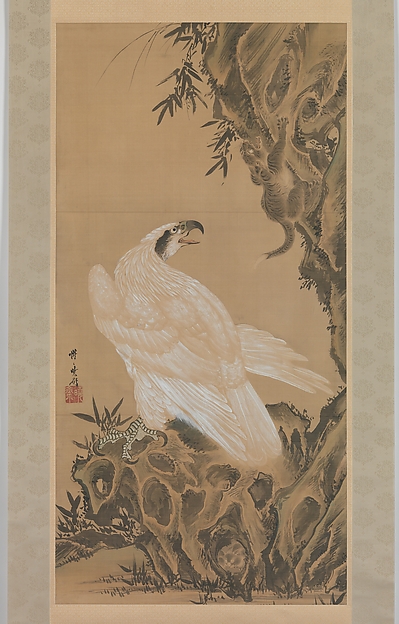 Kawanabe Kyōsai 河鍋暁斎, White Eagle Eyeing a Mountain Lion