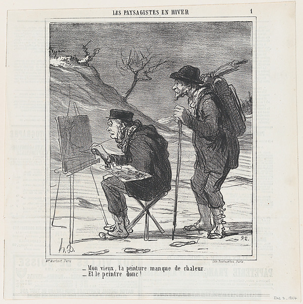 Honoré Daumier, Old fellow, your painting lacks warmth, and the painter to be sure!, from 'The winter landscape painters,' published in Le Charivari, December 6, 1864
