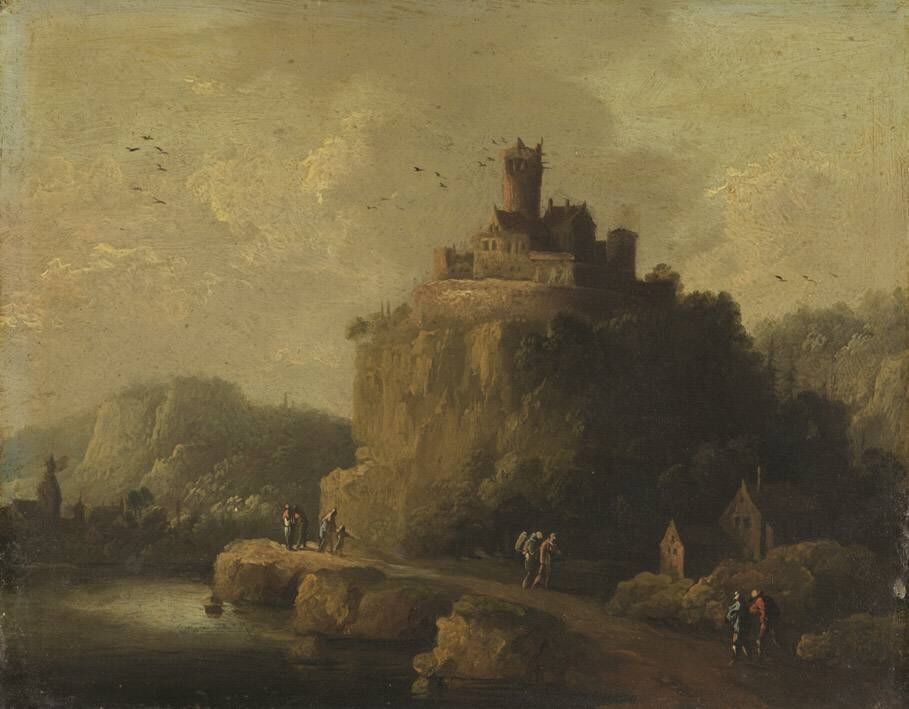 Christian Wilhelm Ernst Dietrich, Landschaft mit einem Schloss auf einem Felskegel