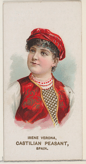 W. Duke, Sons & Co., Irene Verona Dressed as Castilian Peasant, Spain, from the set Actors and Actresses, Second Series (N71) for Duke brand cigarettes